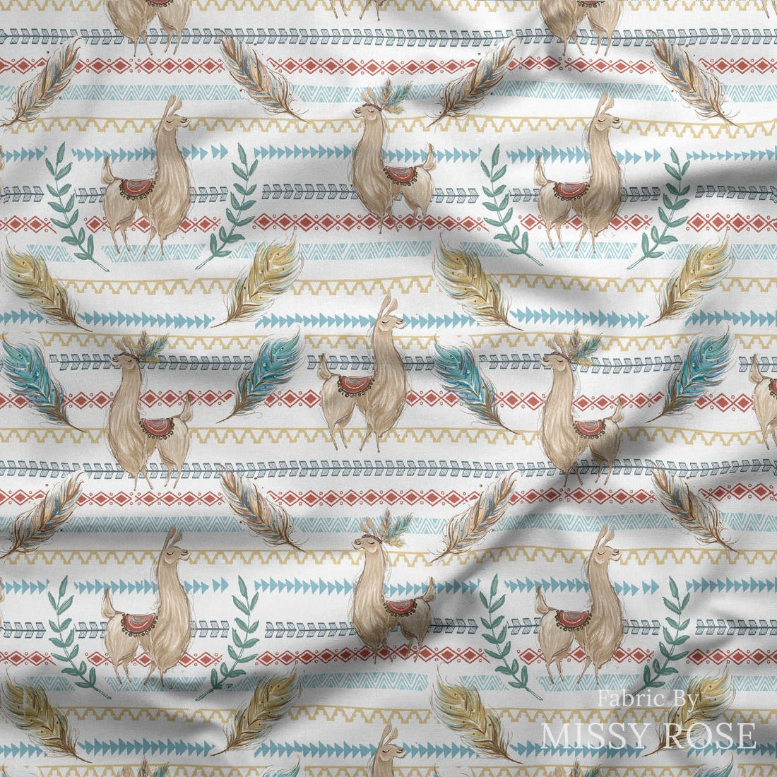 Design 832 Llama Fabric draped fabric mockup – custom printed fabric by the metre | Fabric by Missy Rose