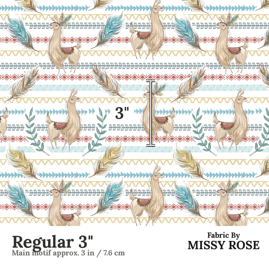 Design 832 Llama Fabric Regular 3" - print scale | Fabric by Missy Rose