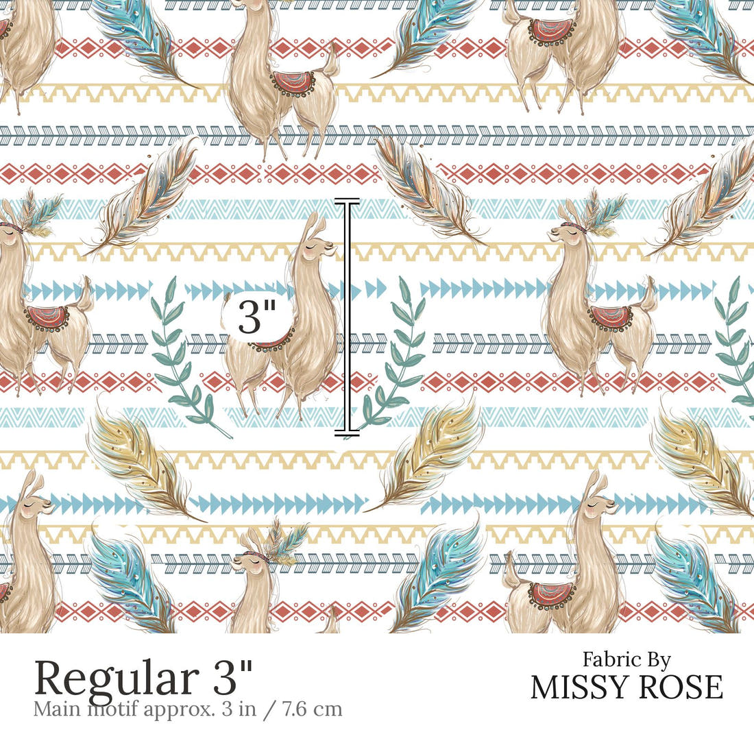 Design 832 Llama Fabric Regular 3 inch print scale guide | Fabric by Missy Rose