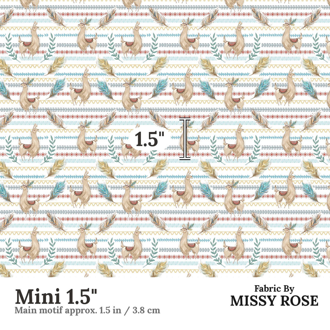 Design 832 Llama Fabric Mini 1.5" - print scale | Fabric by Missy Rose