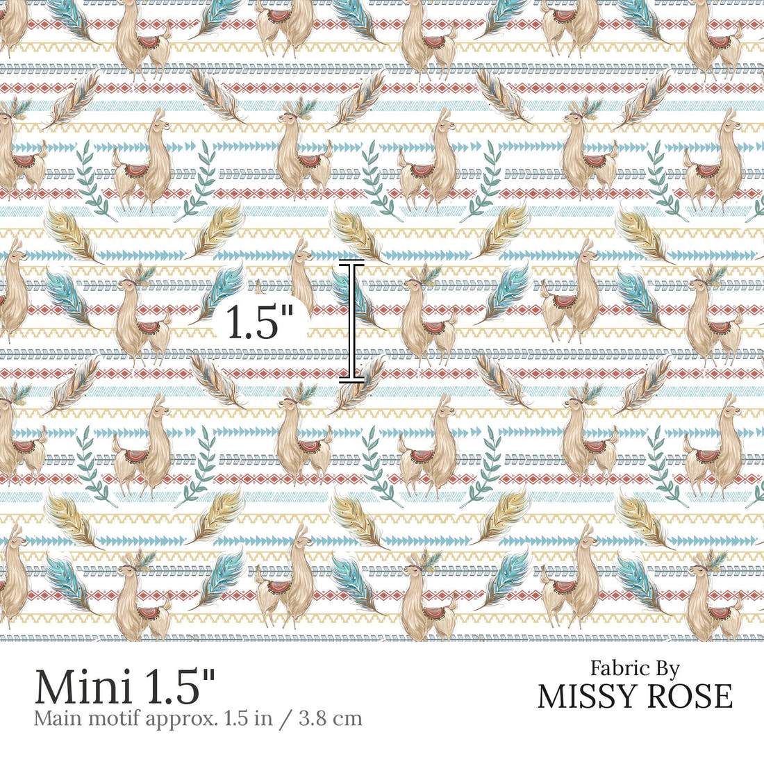 Design 832 Llama Fabric Mini 1.5 inch print scale guide | Fabric by Missy Rose