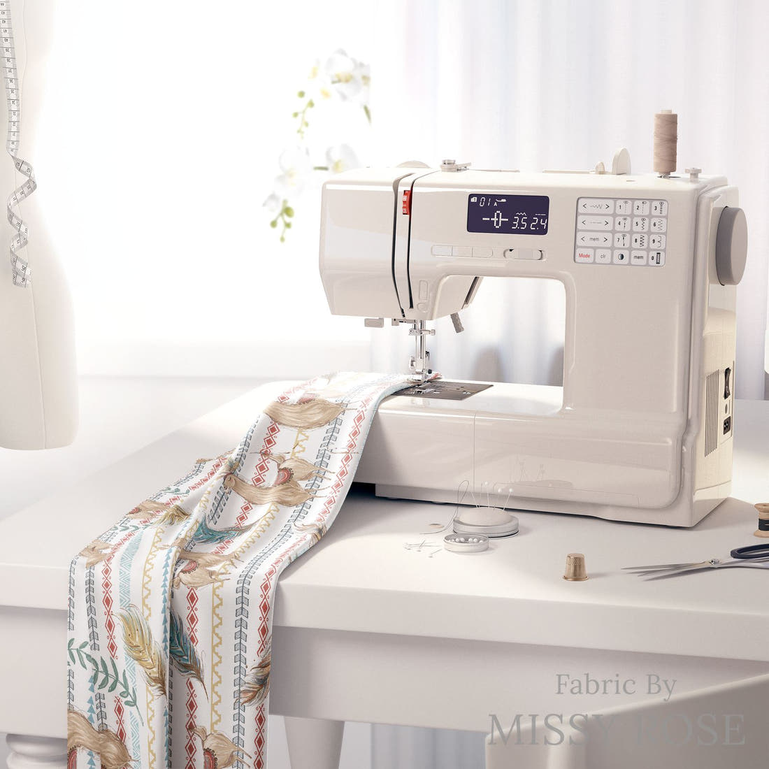 Design 832 Llama Fabric on a sewing machine – premium fabric for sewing projects | Fabric by Missy Rose