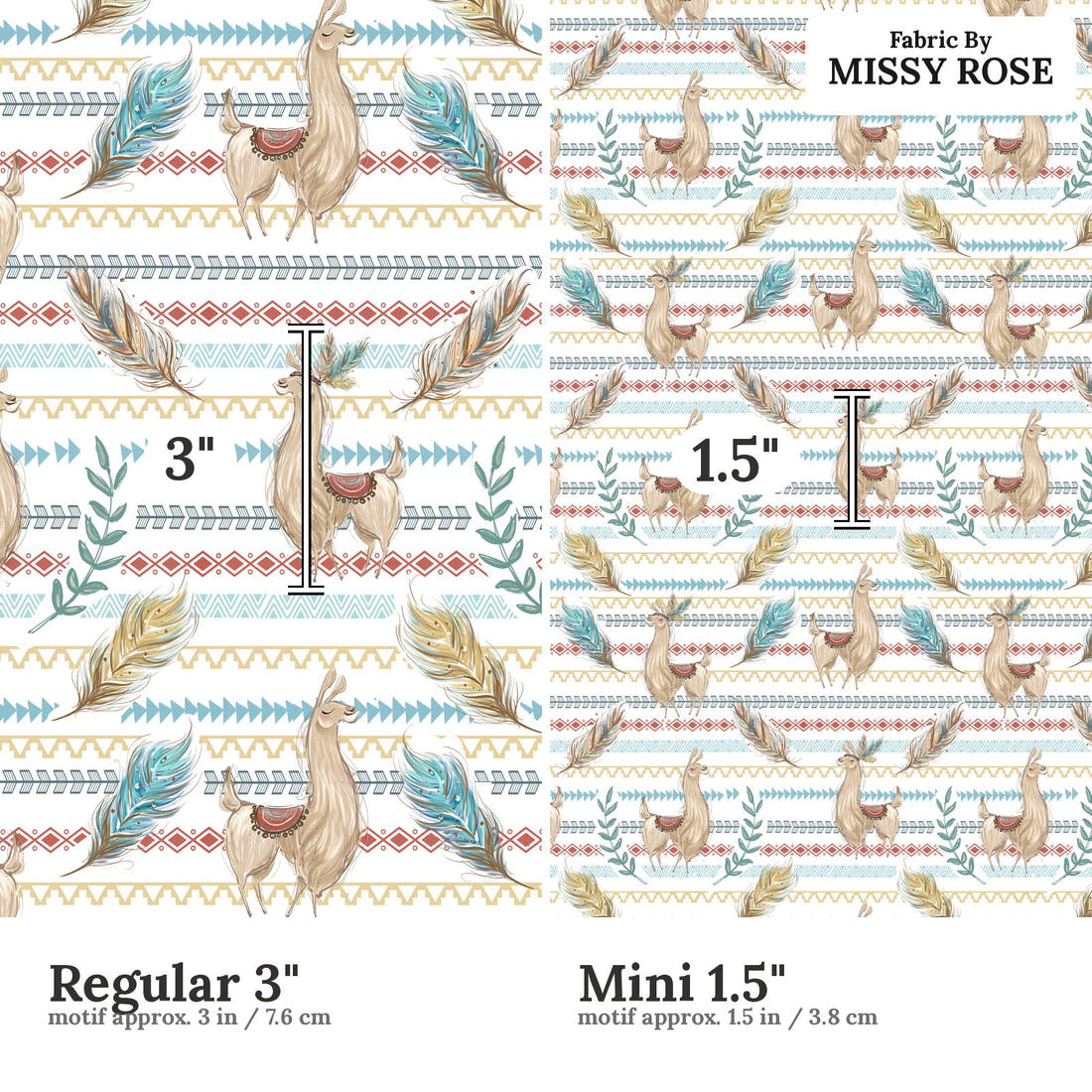 Design 832 Llama Fabric size comparison - print scale | Fabric by Missy Rose