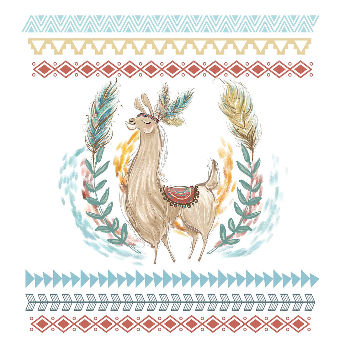 Design 832 Llama Panel – full artwork close-up of the printed picture | Fabric by Missy Rose