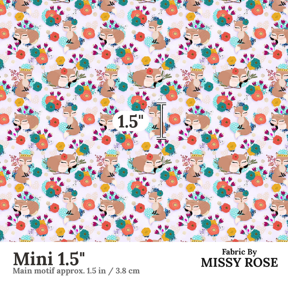 Design 833 Purple Fox Fabric Mini 1.5" - print scale | Fabric by Missy Rose