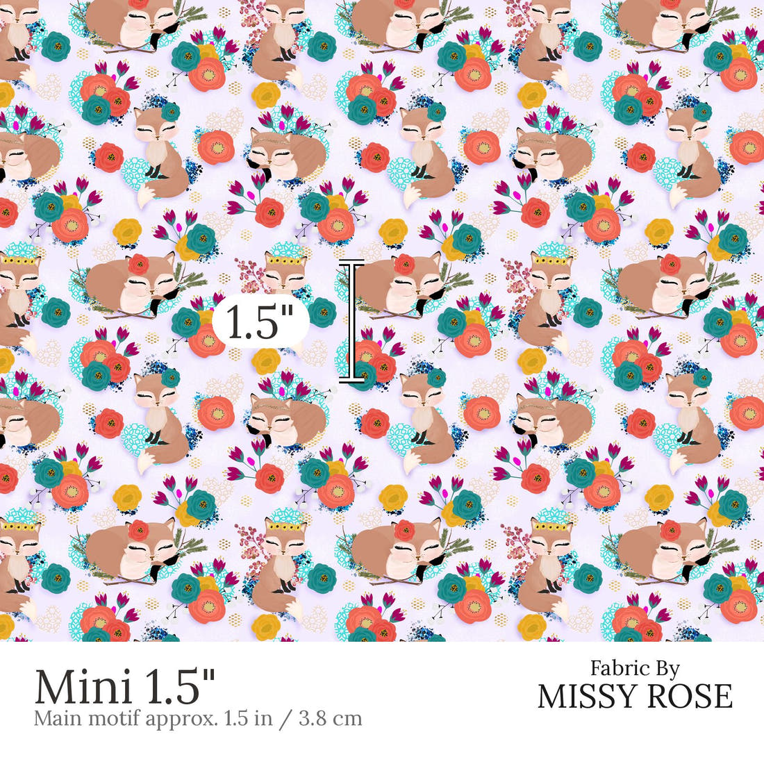 Design 833 Purple Fox Fabric Mini 1.5 inch print scale guide | Fabric by Missy Rose