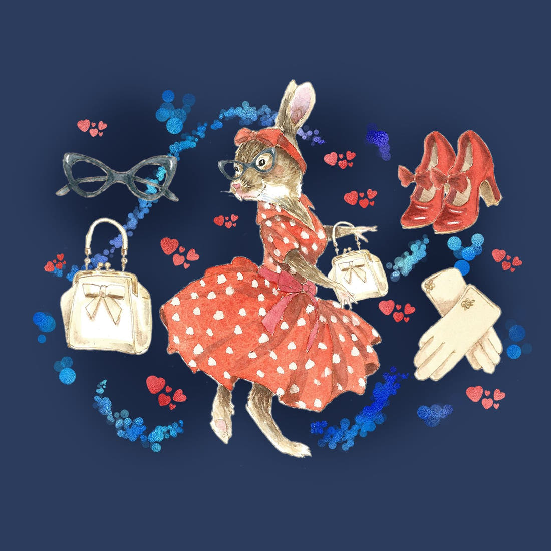 Design 834 Retro Bunny Panel – full artwork close-up of the printed picture | Fabric by Missy Rose
