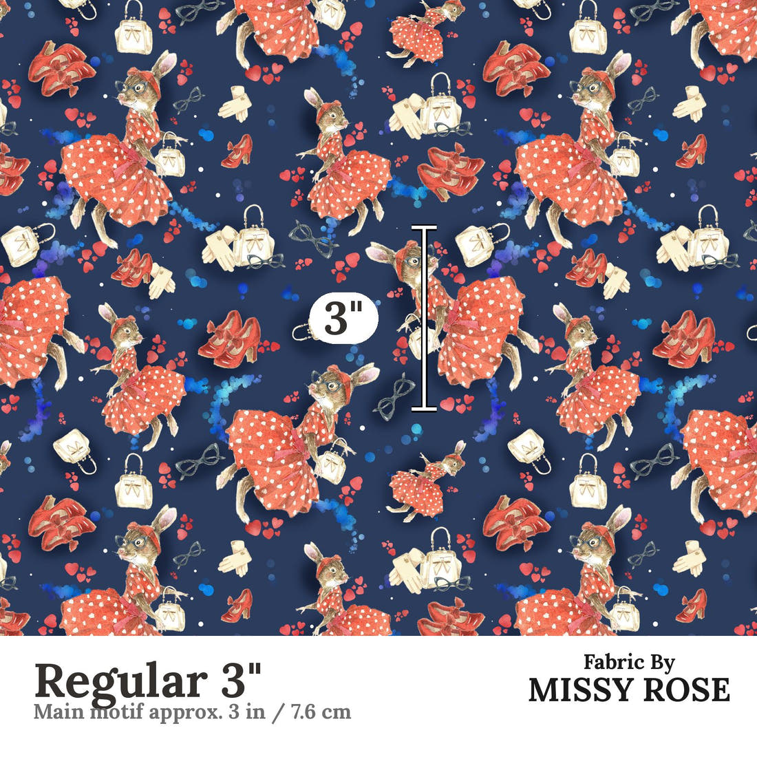 Design 834 Retro Bunny Fabric Regular 3" - print scale | Fabric by Missy Rose