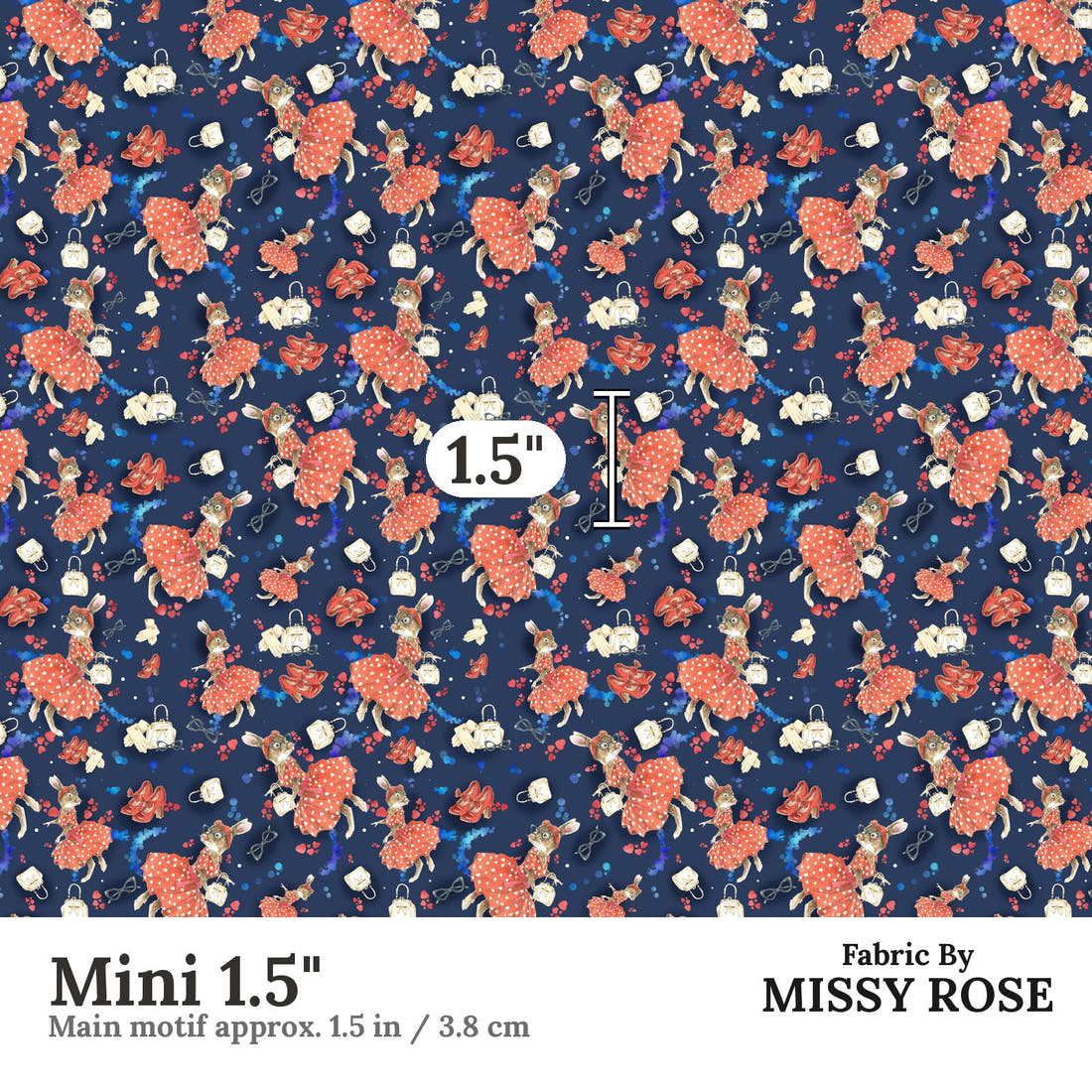 Design 834 Retro Bunny Fabric Mini 1.5" - print scale | Fabric by Missy Rose