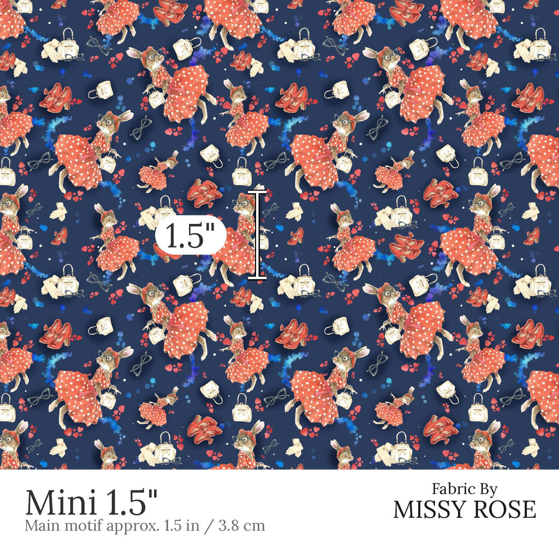 Design 834 Retro Bunny Fabric Mini 1.5 inch print scale guide | Fabric by Missy Rose