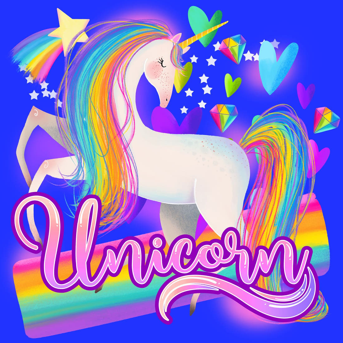 Design 835 Rainbow Unicorn Panel – full artwork close-up of the printed picture | Fabric by Missy Rose