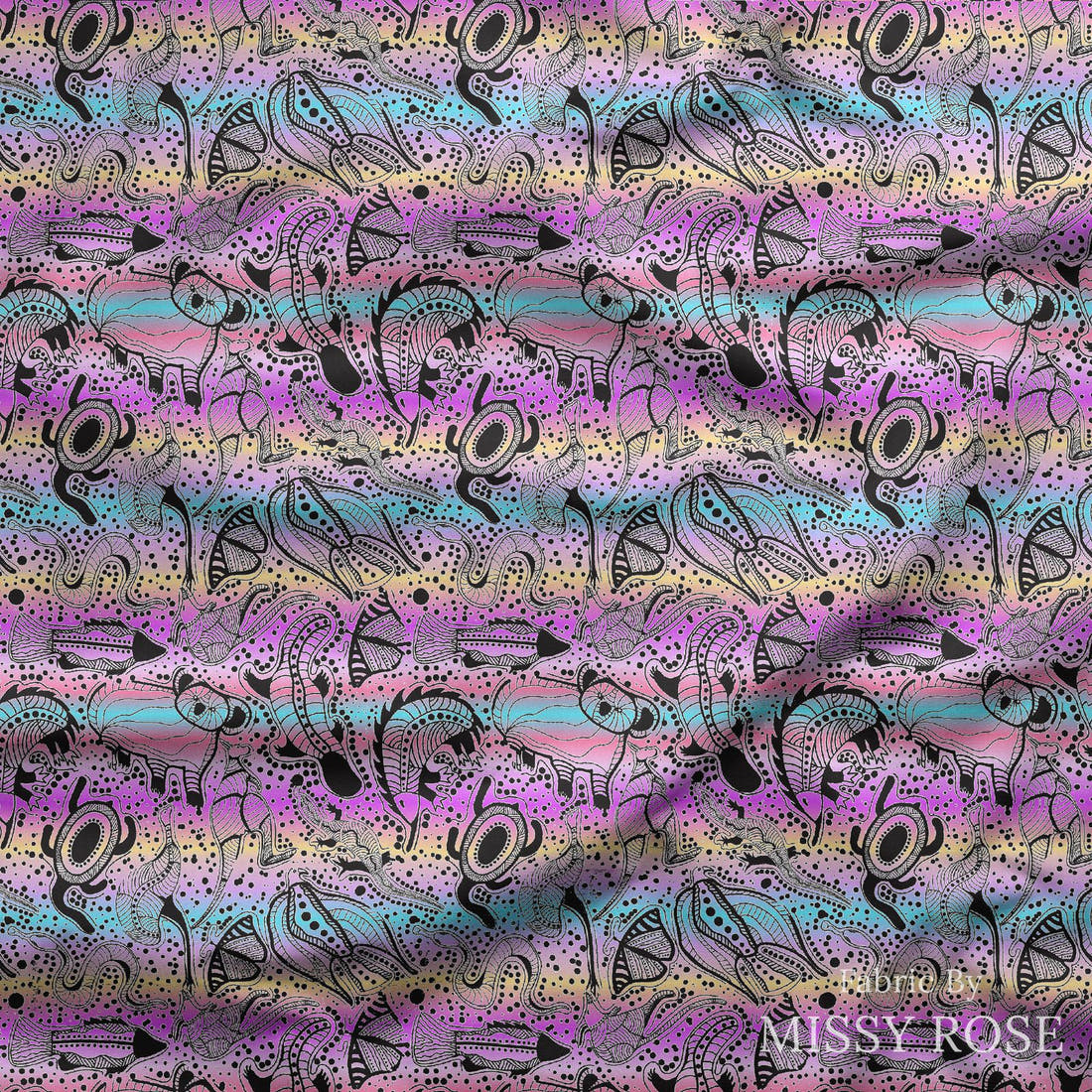 Design 836 Totem Families Fabric draped fabric mockup – custom printed fabric by the metre | Fabric by Missy Rose