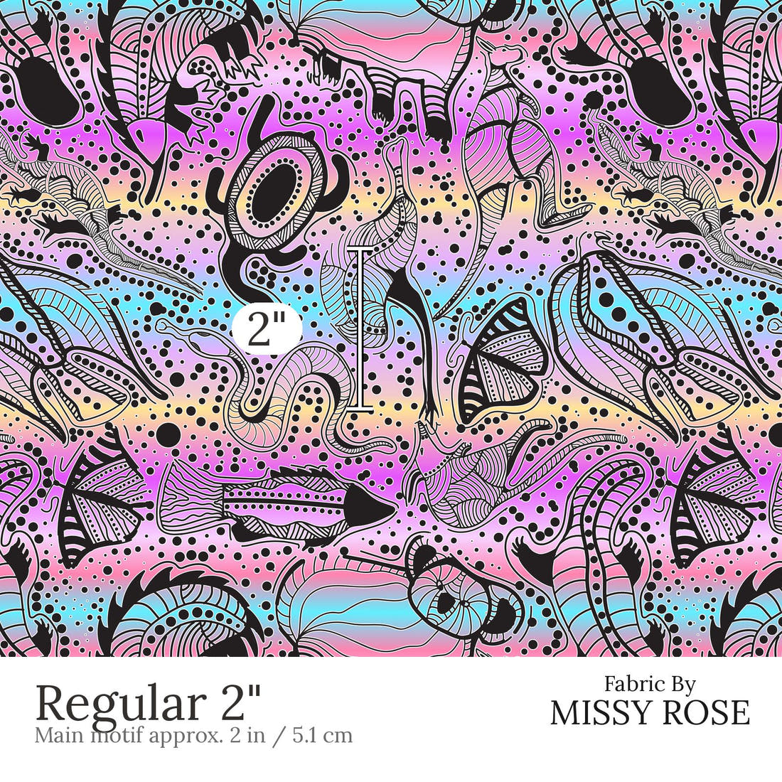 Design 836 Totem Families Fabric Regular 2 inch print scale guide | Fabric by Missy Rose