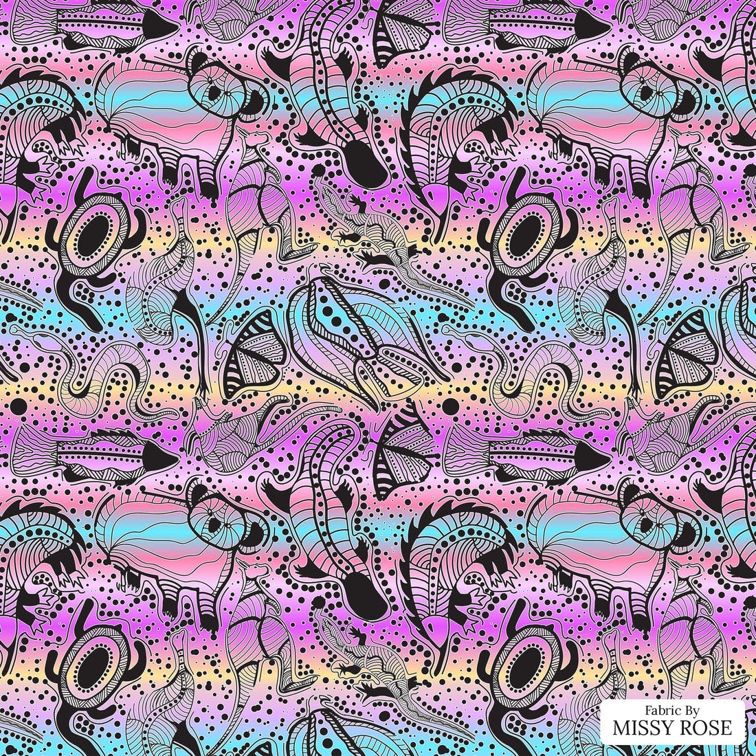 Design 836 Totem Families Fabric - flat view of the print, zoom in for detail | Fabric by Missy Rose