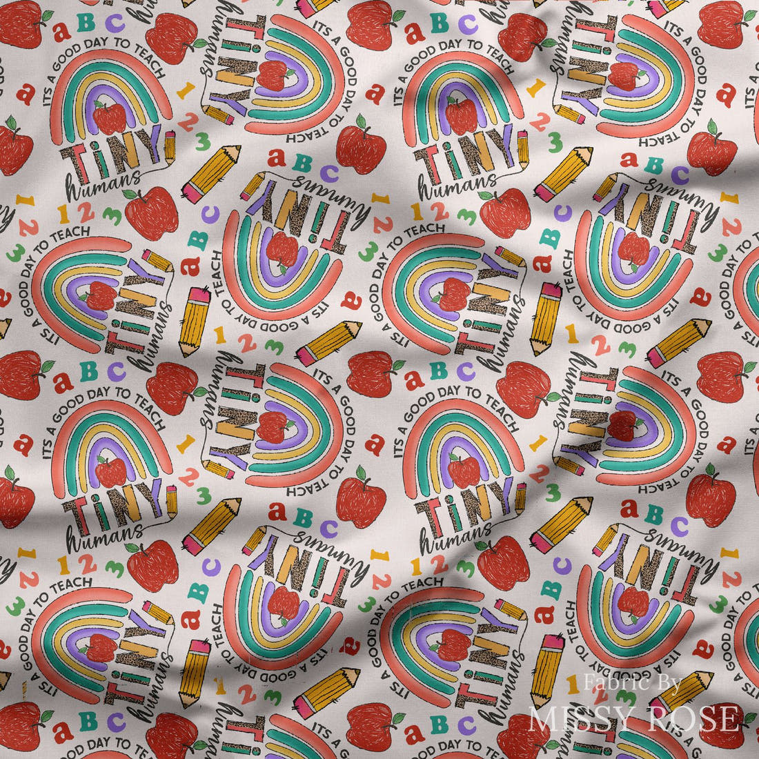 Design 837 Teacher Fabric draped fabric mockup – custom printed fabric by the metre | Fabric by Missy Rose