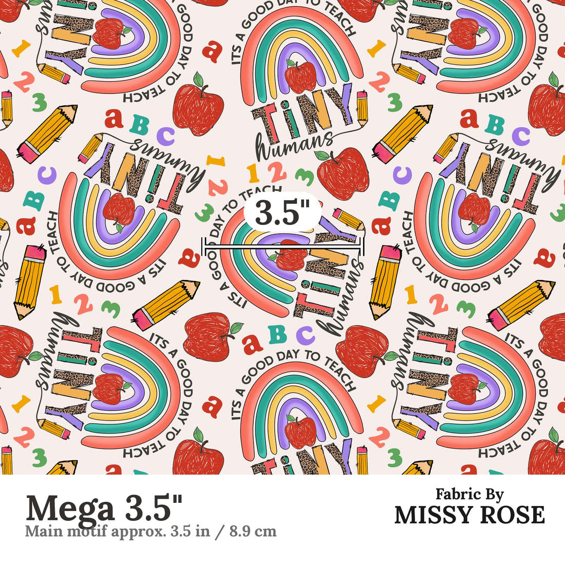 Design 837 Teacher Fabric Mega 3.5" - print scale | Fabric by Missy Rose