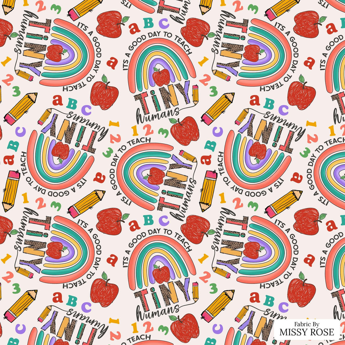 Design 837 Teacher Fabric - flat view of the print, zoom in for detail | Fabric by Missy Rose