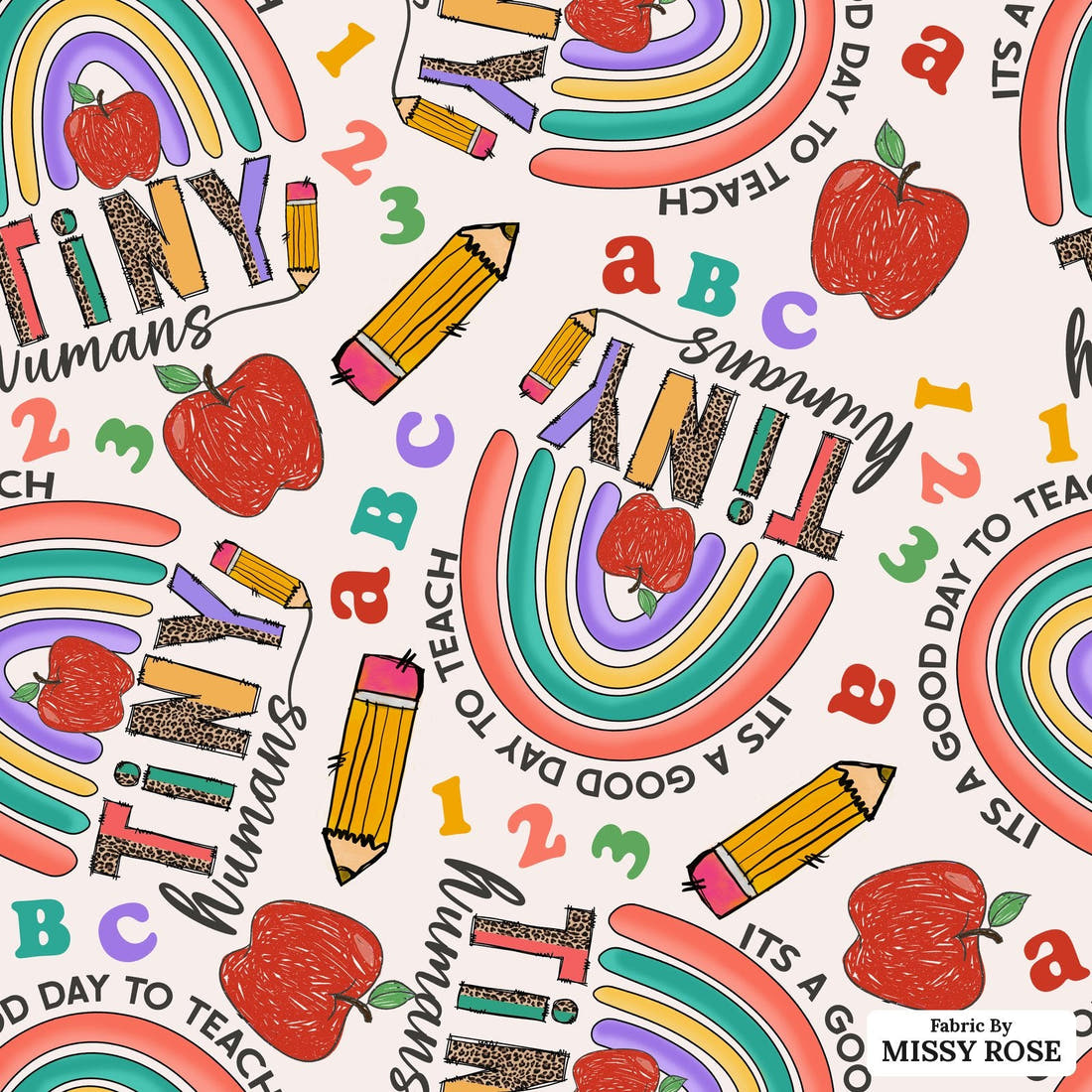 Design 837 Teacher Fabric - flat view of the print, zoom in for detail | Fabric by Missy Rose