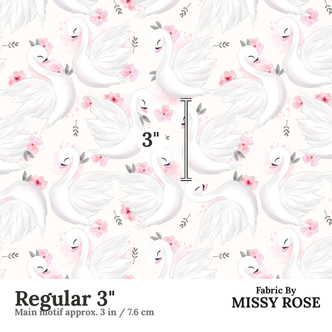 Design 838 Swan Fabric Regular 3" - print scale | Fabric by Missy Rose