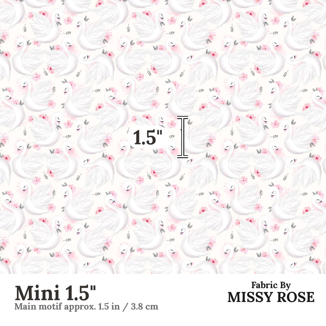 Design 838 Swan Fabric Mini 1.5" - print scale | Fabric by Missy Rose