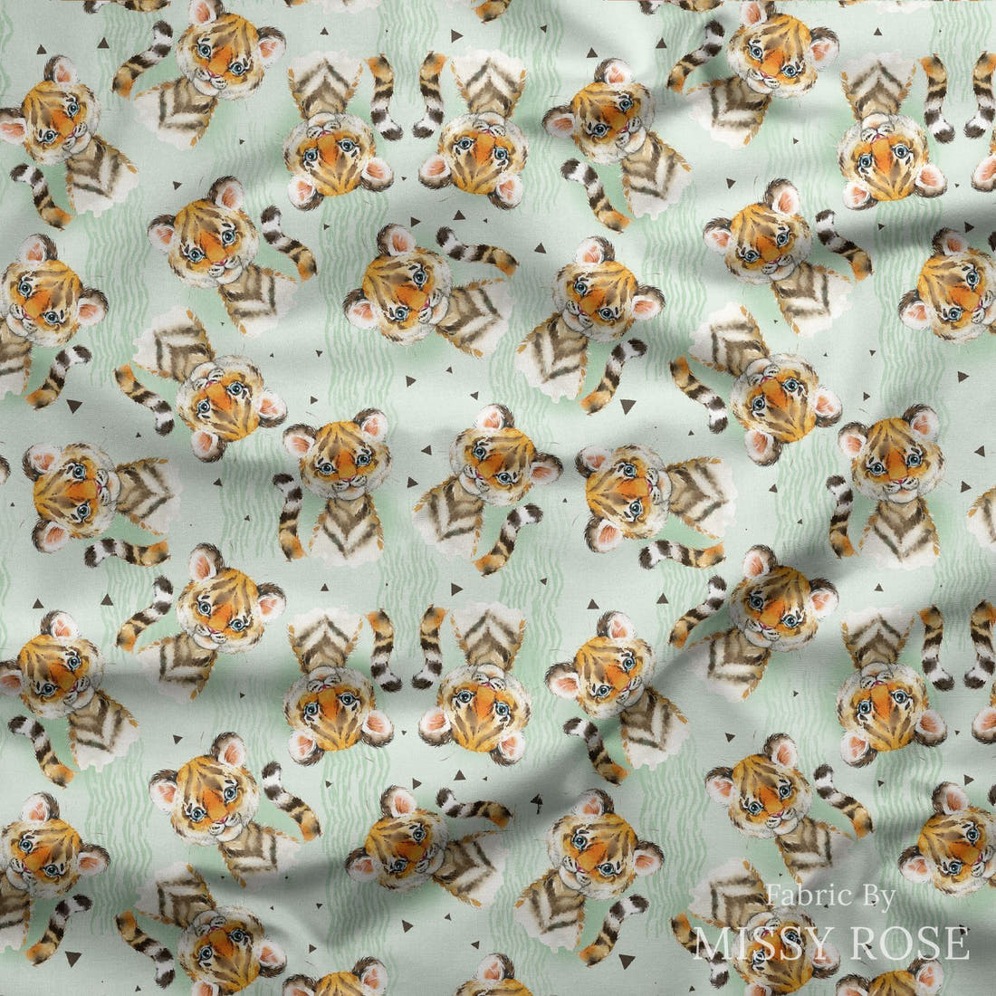 Design 839 Green Tiger Fabric draped fabric mockup – custom printed fabric by the metre | Fabric by Missy Rose