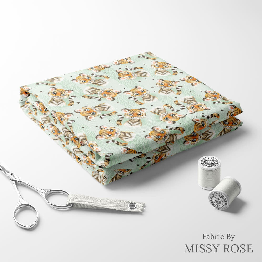 Design 839 Green Tiger Fabric folded fabric stack with matching thread – pre-order fabric Australia | Fabric by Missy Rose
