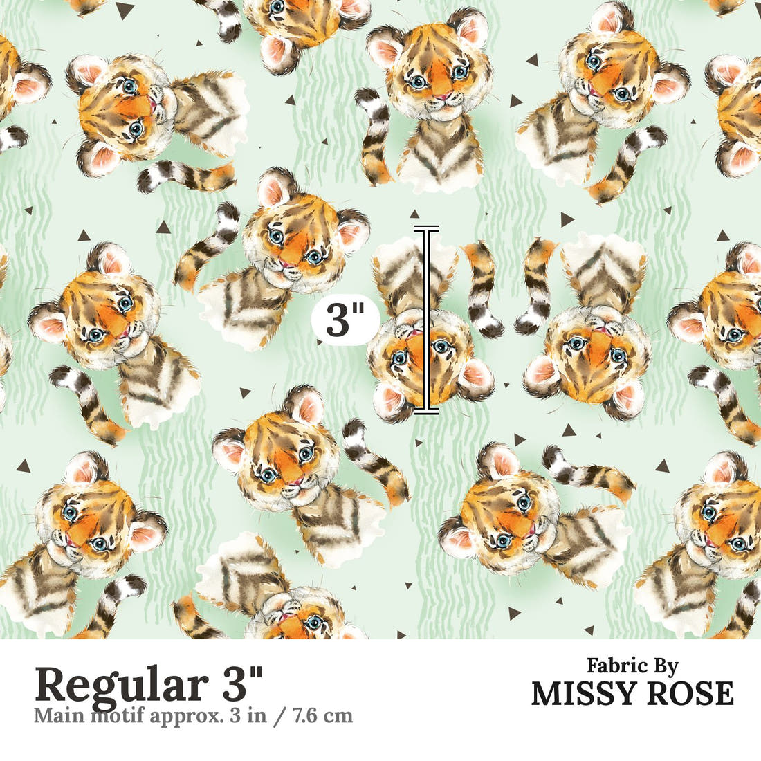 Design 839 Green Tiger Fabric Regular 3" - print scale | Fabric by Missy Rose