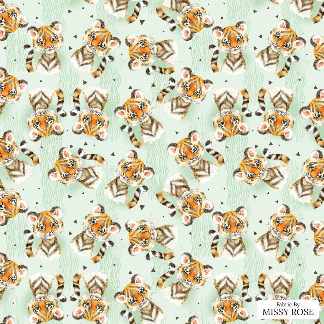 Design 839 Green Tiger Fabric - flat view of the print, zoom in for detail | Fabric by Missy Rose