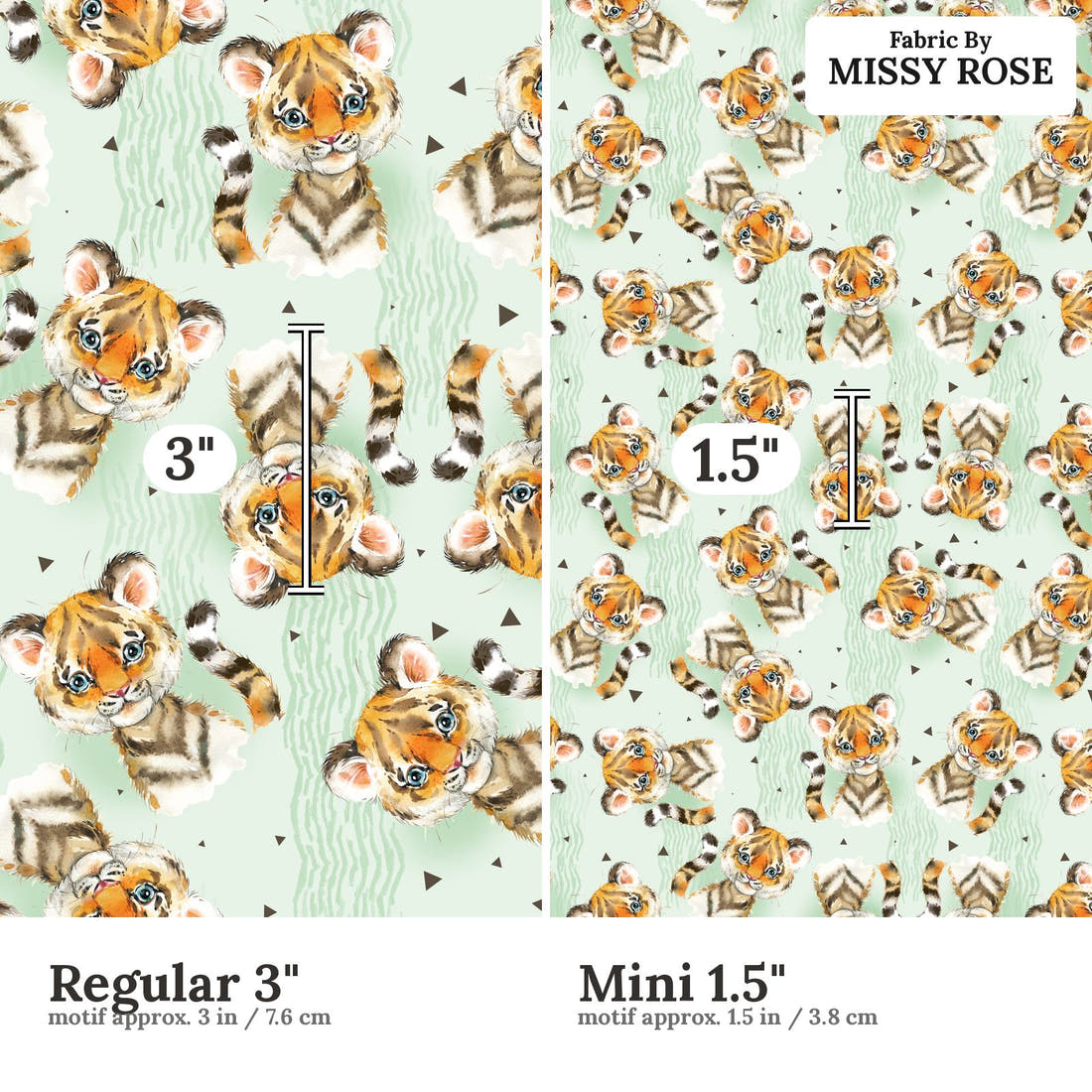 Design 839 Green Tiger Fabric size comparison - print scale | Fabric by Missy Rose