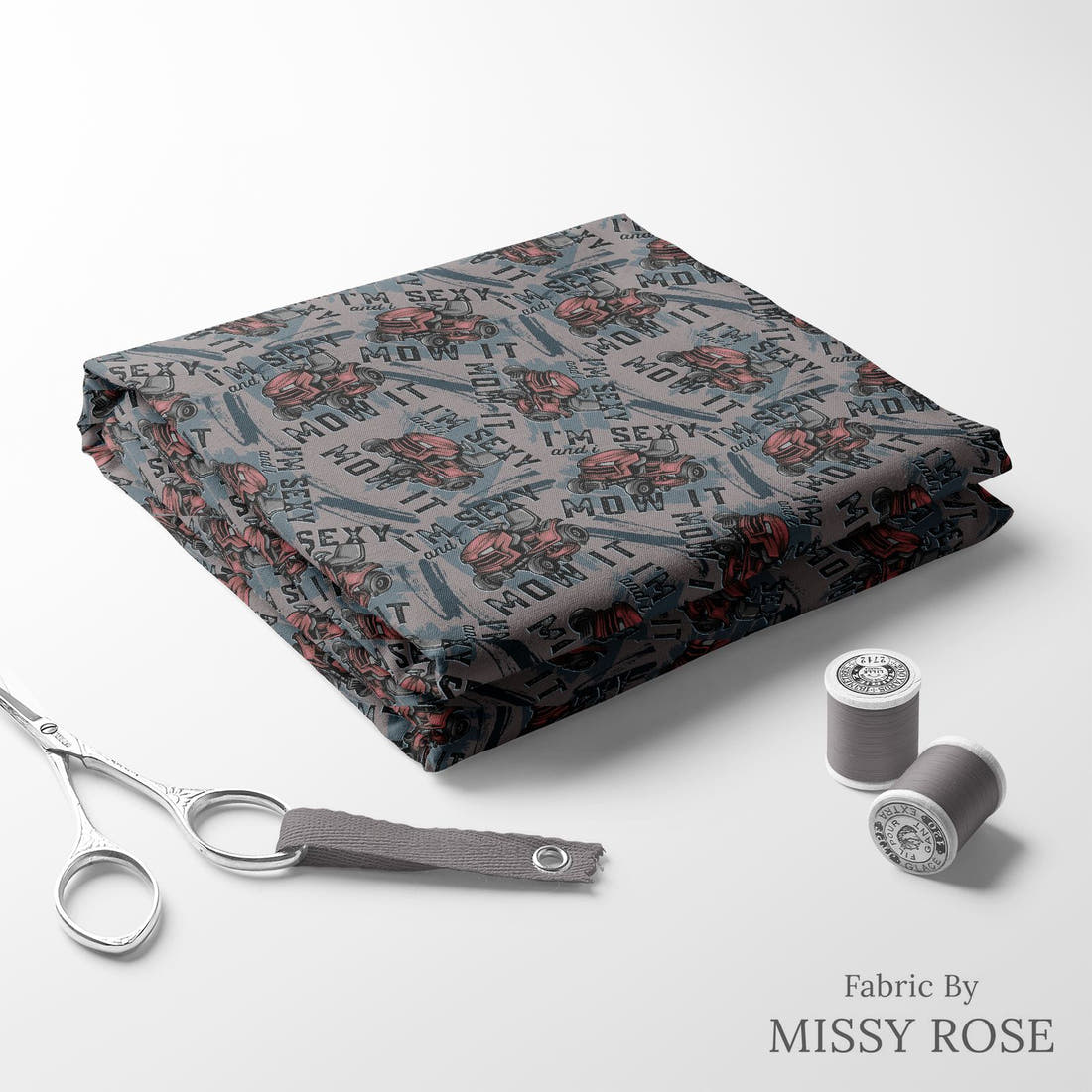 Design 84 Mower Fabric folded fabric stack with matching thread – pre-order fabric Australia | Fabric by Missy Rose