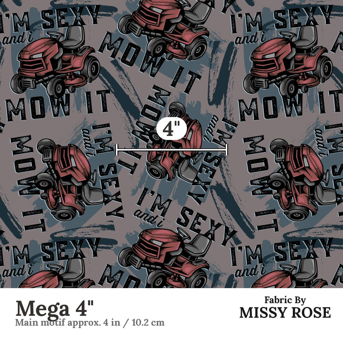 Design 84 Mower Fabric Mega 4" - print scale | Fabric by Missy Rose