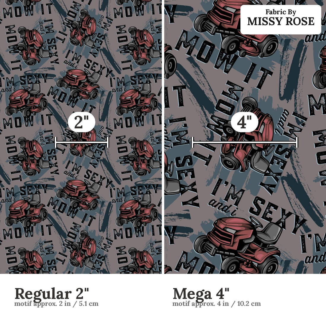 Design 84 Mower Fabric size comparison - print scale | Fabric by Missy Rose