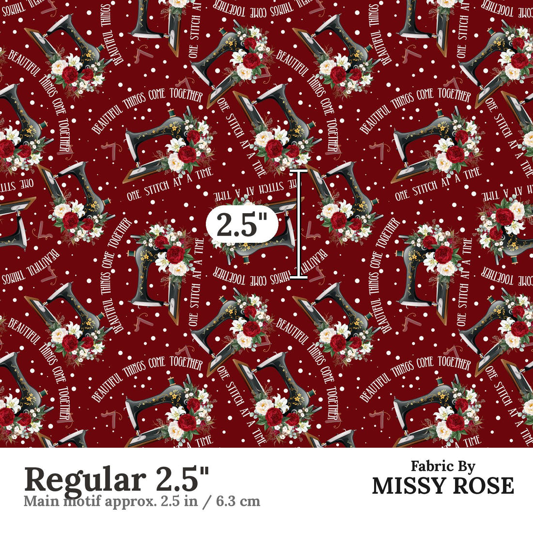Design 840 Red Sewing Fabric Regular 2.5" - print scale | Fabric by Missy Rose