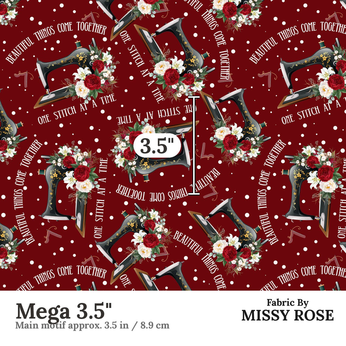 Design 840 Red Sewing Fabric Mega 3.5" - print scale | Fabric by Missy Rose