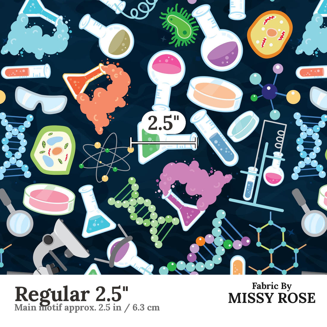 Design 841 Chemistry Fabric Regular 2.5" - print scale | Fabric by Missy Rose