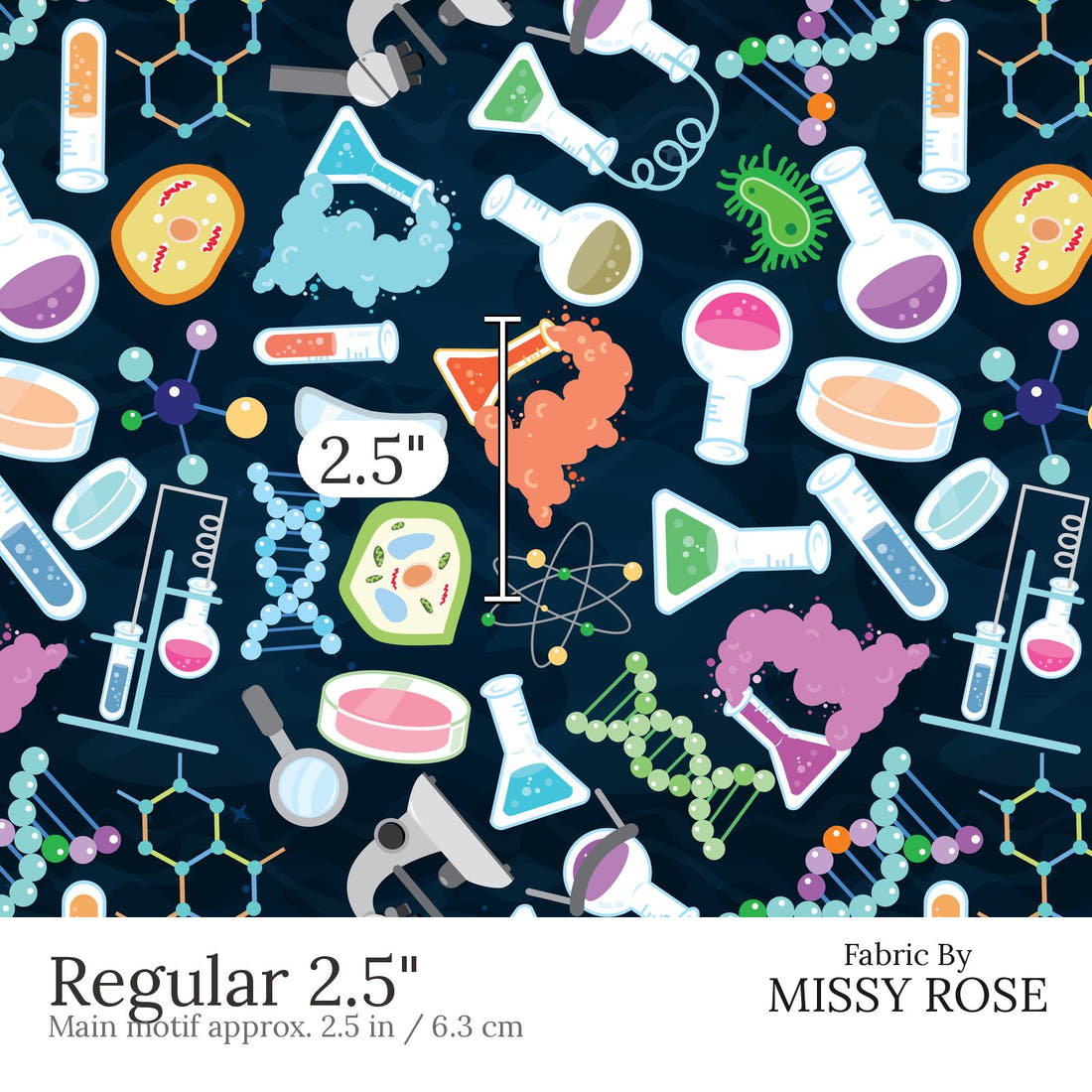 Design 841 Chemistry Fabric Regular 2.5 inch print scale guide | Fabric by Missy Rose