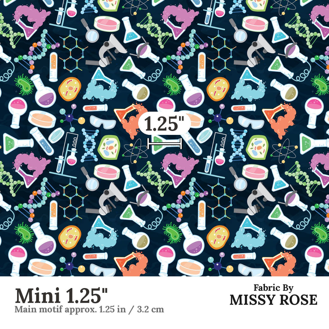 Design 841 Chemistry Fabric Mini 1.25" - print scale | Fabric by Missy Rose