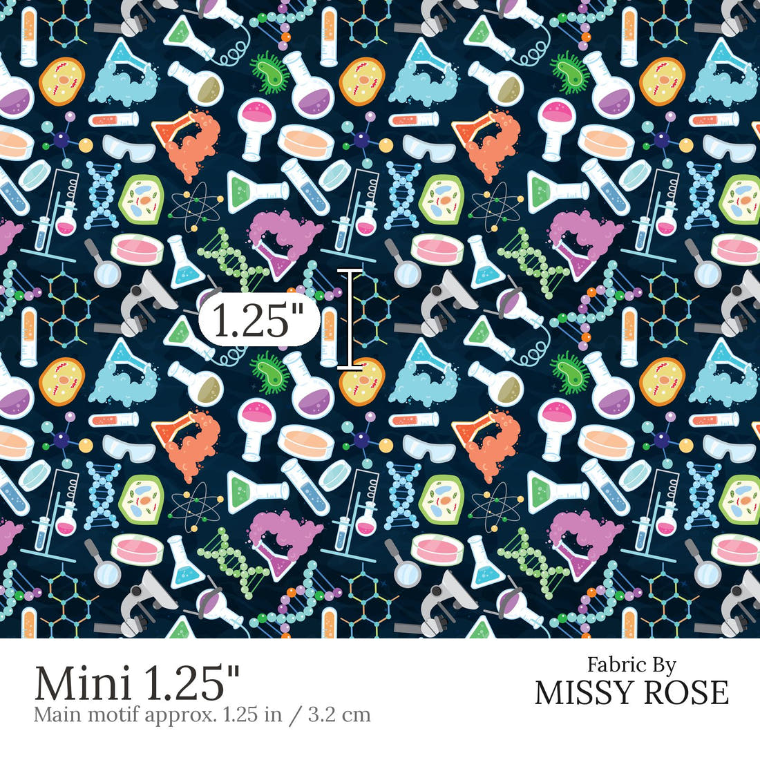 Design 841 Chemistry Fabric Mini 1.25 inch print scale guide | Fabric by Missy Rose