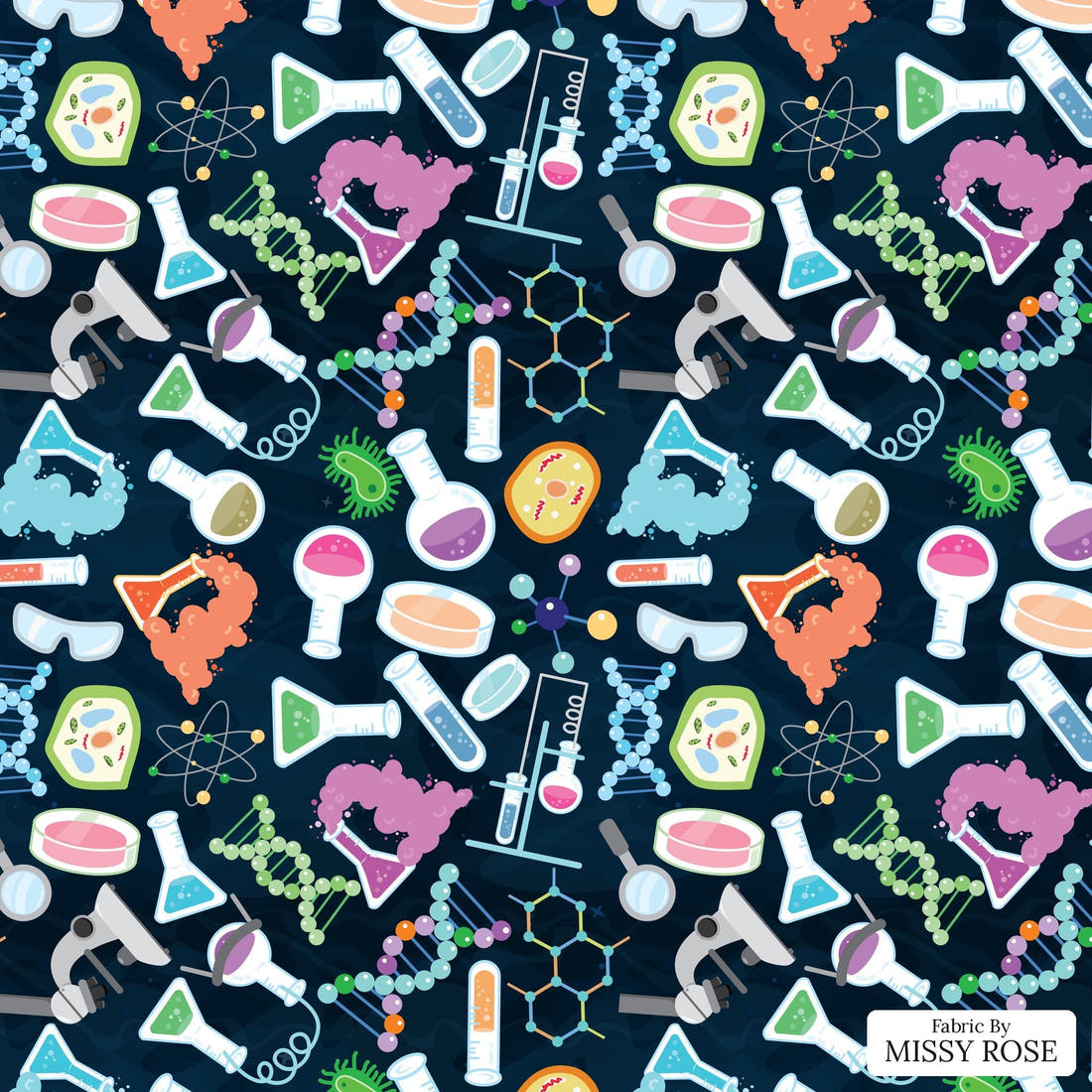 Design 841 Chemistry Fabric - flat view of the print, zoom in for detail | Fabric by Missy Rose
