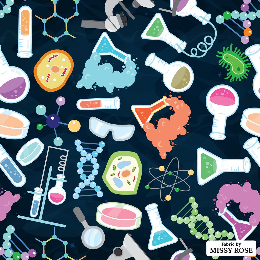 Design 841 Chemistry Fabric - flat view of the print, zoom in for detail | Fabric by Missy Rose