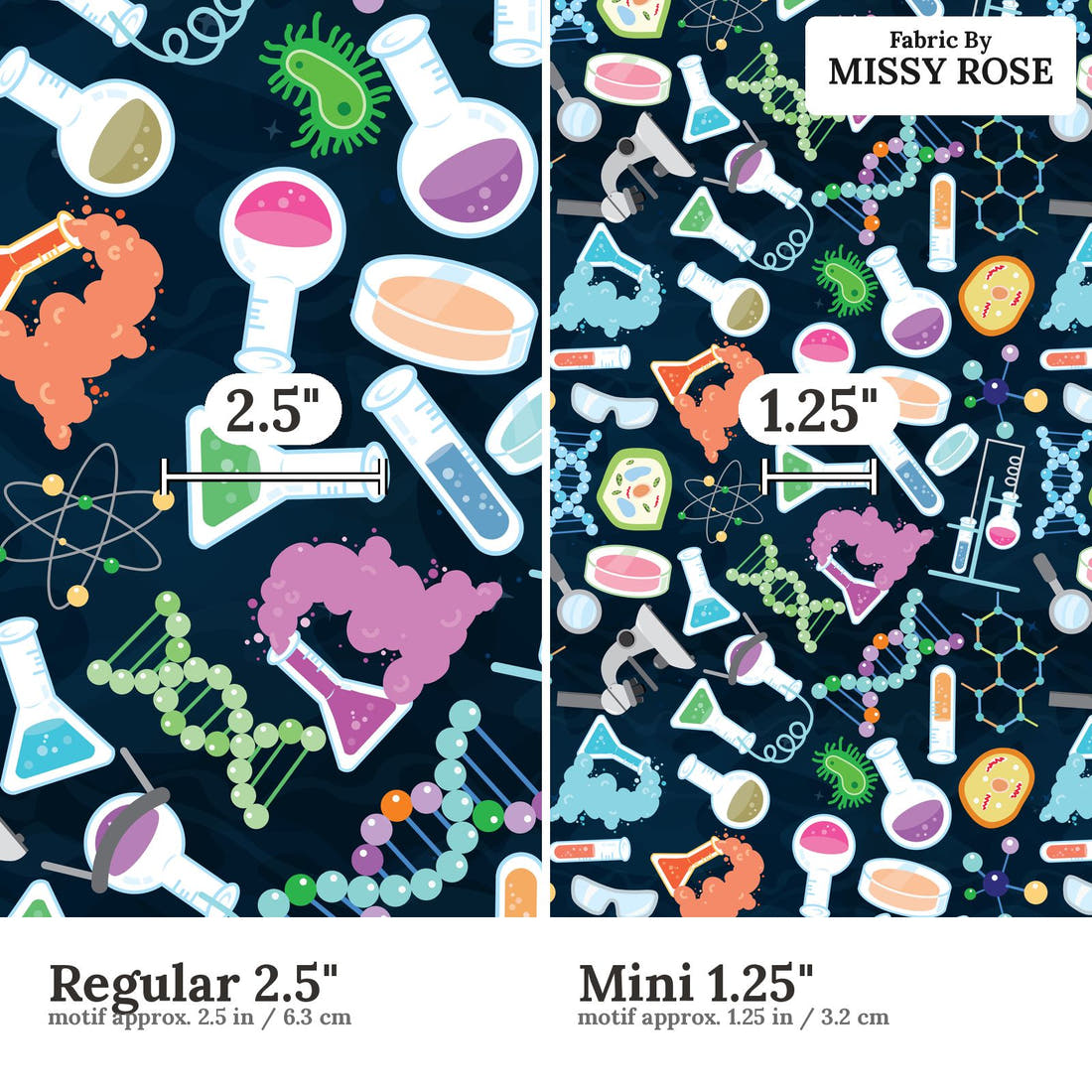 Design 841 Chemistry Fabric size comparison - print scale | Fabric by Missy Rose