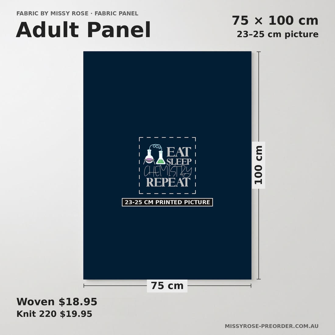 Design 841 Chemistry Panel adult panel sizing – 23–25 cm printed picture on 75 × 100 cm fabric | Fabric by Missy Rose