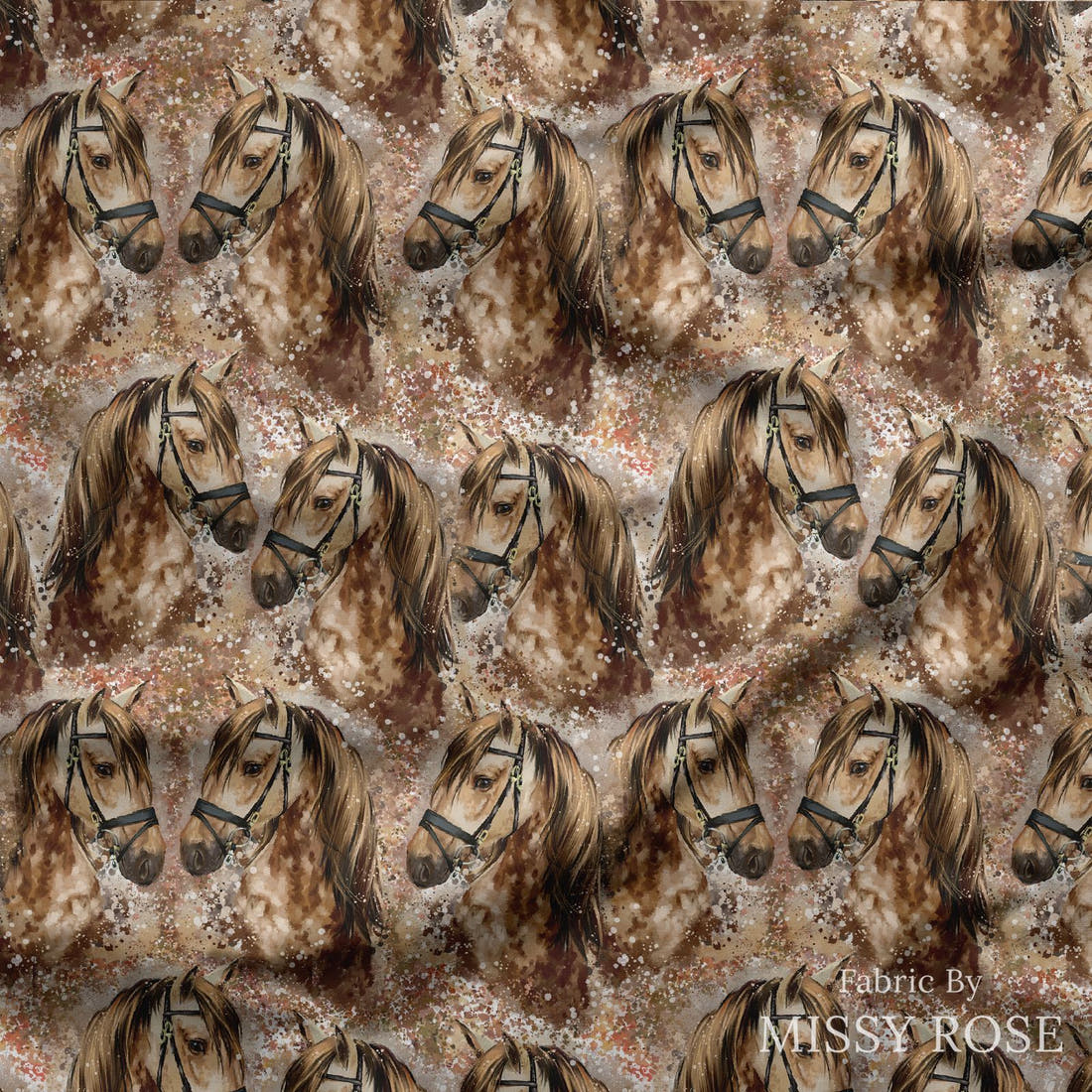 Design 843 Brown Horse Fabric draped fabric mockup – custom printed fabric by the metre | Fabric by Missy Rose
