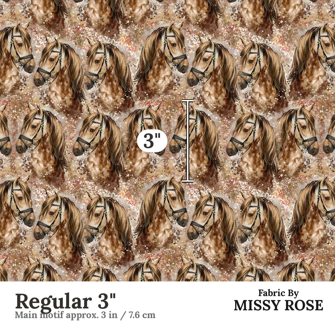 Design 843 Brown Horse Fabric Regular 3" - print scale | Fabric by Missy Rose