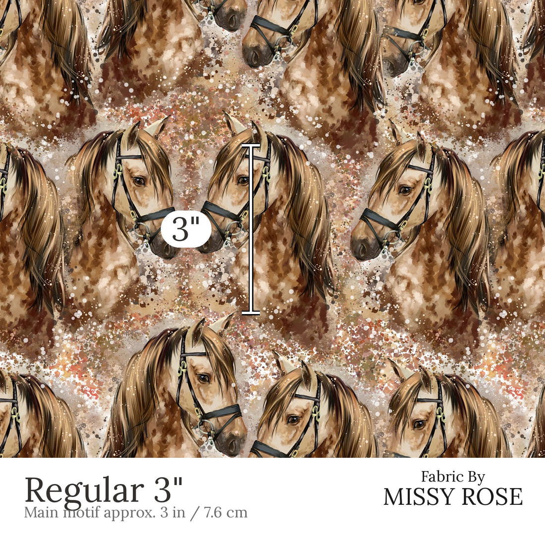 Design 843 Brown Horse Fabric Regular 3 inch print scale guide | Fabric by Missy Rose