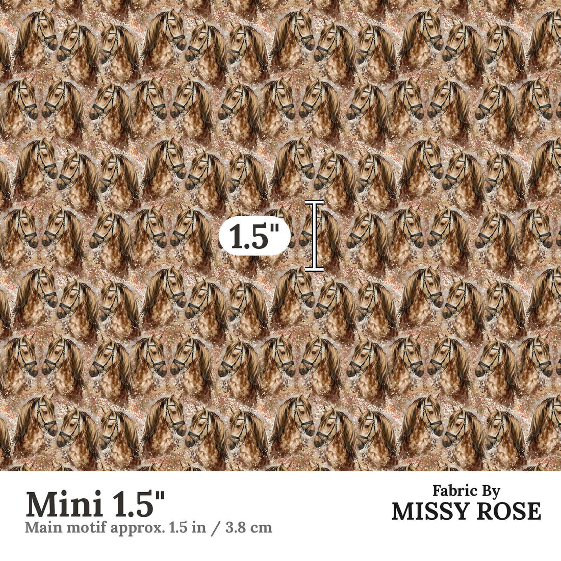 Design 843 Brown Horse Fabric Mini 1.5" - print scale | Fabric by Missy Rose