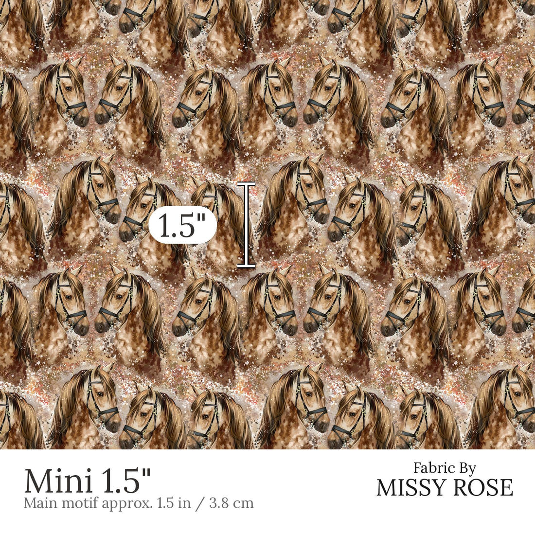 Design 843 Brown Horse Fabric Mini 1.5 inch print scale guide | Fabric by Missy Rose