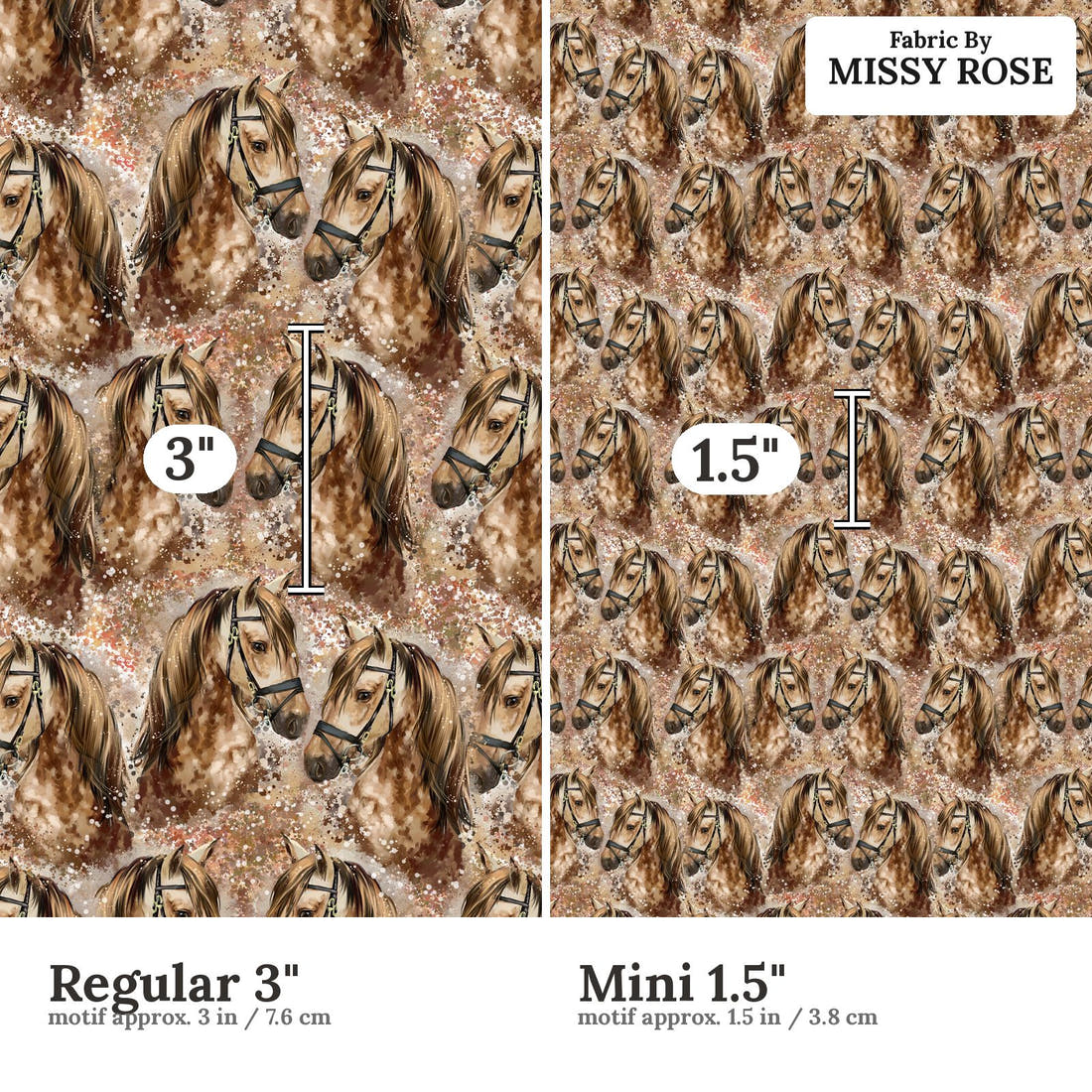 Design 843 Brown Horse Fabric size comparison - print scale | Fabric by Missy Rose