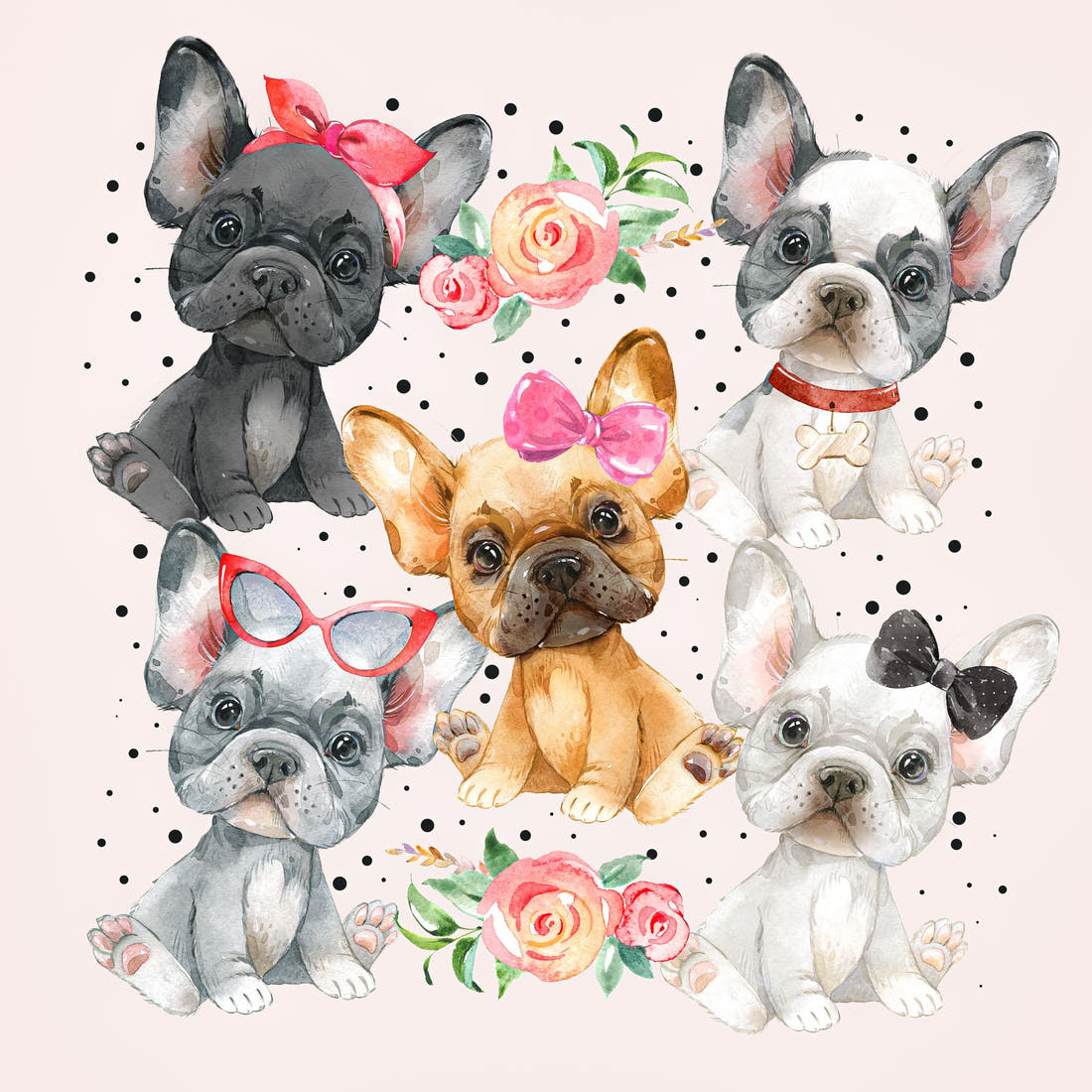 Design 844 French Bulldog Panel – full artwork close-up of the printed picture | Fabric by Missy Rose