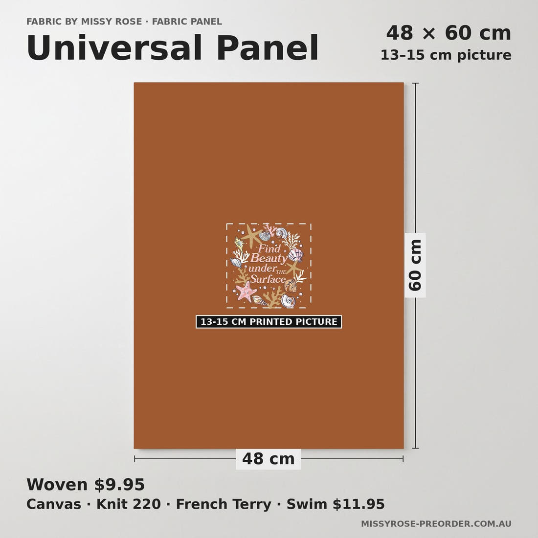 Design 847 Shells Panel universal panel sizing – 13–15 cm printed picture on 48 × 60 cm fabric | Fabric by Missy Rose